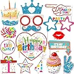 Colorful Birthday Decorations Photo Booth Props Happy Birthday Party Decorations Photobooth Props Kits for Boys Girls Kids Party Rainbow Party Baby Shower Supplies