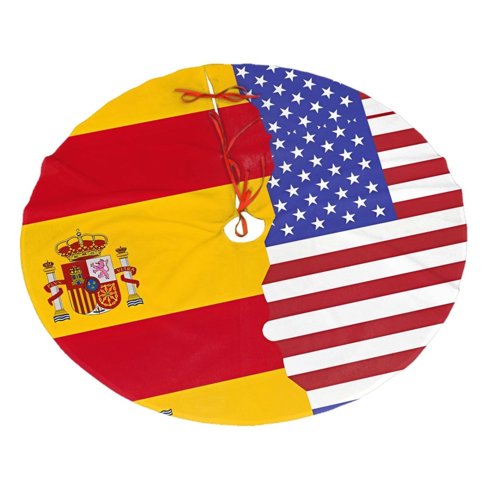 American Spain Flag30 Christmas Tree Skirt Christmas Plush Tree Skirt Indoor and Outdoor Decoration