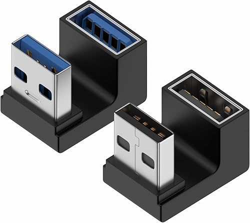 Herfair Adaptador USB 3.1 en forma de U (paquete de 2) 180 grados USB macho a hembra Extensor de 10 Gbps Acoplador USB Conector Soporte OTG para PC,