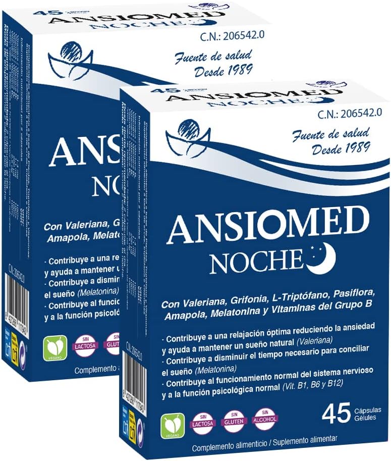 Pack 2 Ansiomed Noche - Herbetom Bioserum | Con Valeriana, grifonia, L-triptófano, pasiflora | COntribuye a una relajación óptima y mantener un sueño natural