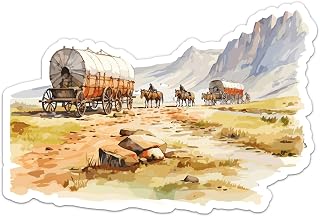 Oregon Trail Covered Wagon Pioneer Scene Sticker, Waterproof Outdoor Car Bumper Vinyl Decal, 6 Inch