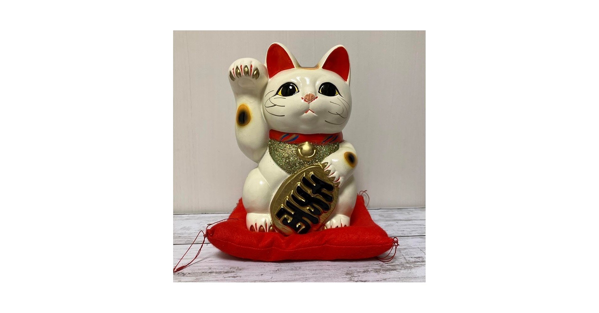猫舎置物、貯金箱陶器座布団つき大きめ美品 fukuwa_nekosha-008