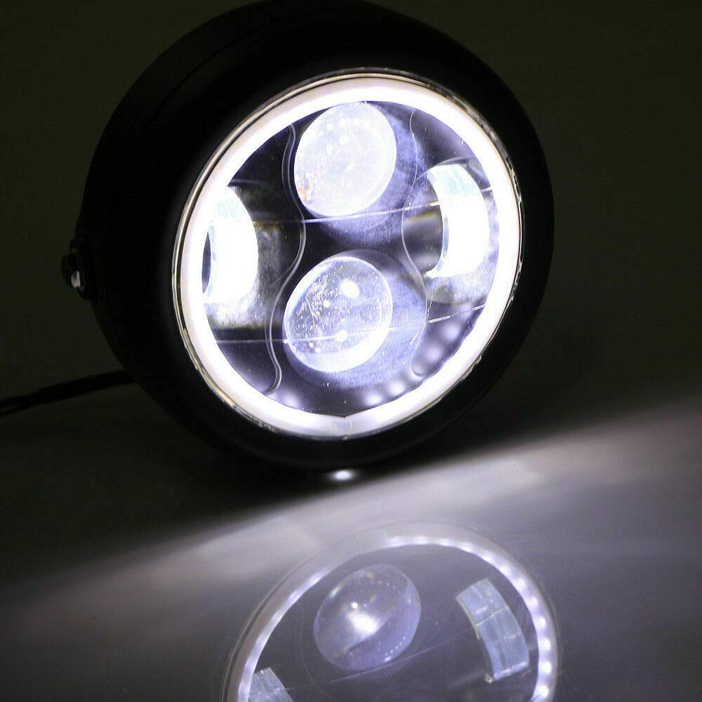 Baceyong Faro anteriore per moto, Faretti moto, Faro anteriore a LED Shell nero Lampada con lente bianca