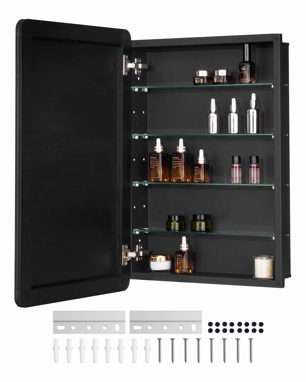 VEVOR Armadietto per Medicinali 508 x 762 mm Armadietto per Medicinali con Specchio per Bagno con Anta a Specchio e Ripiani in Vetro Regolabili, Installazione a Incasso e a Parete, Telaio in Alluminio