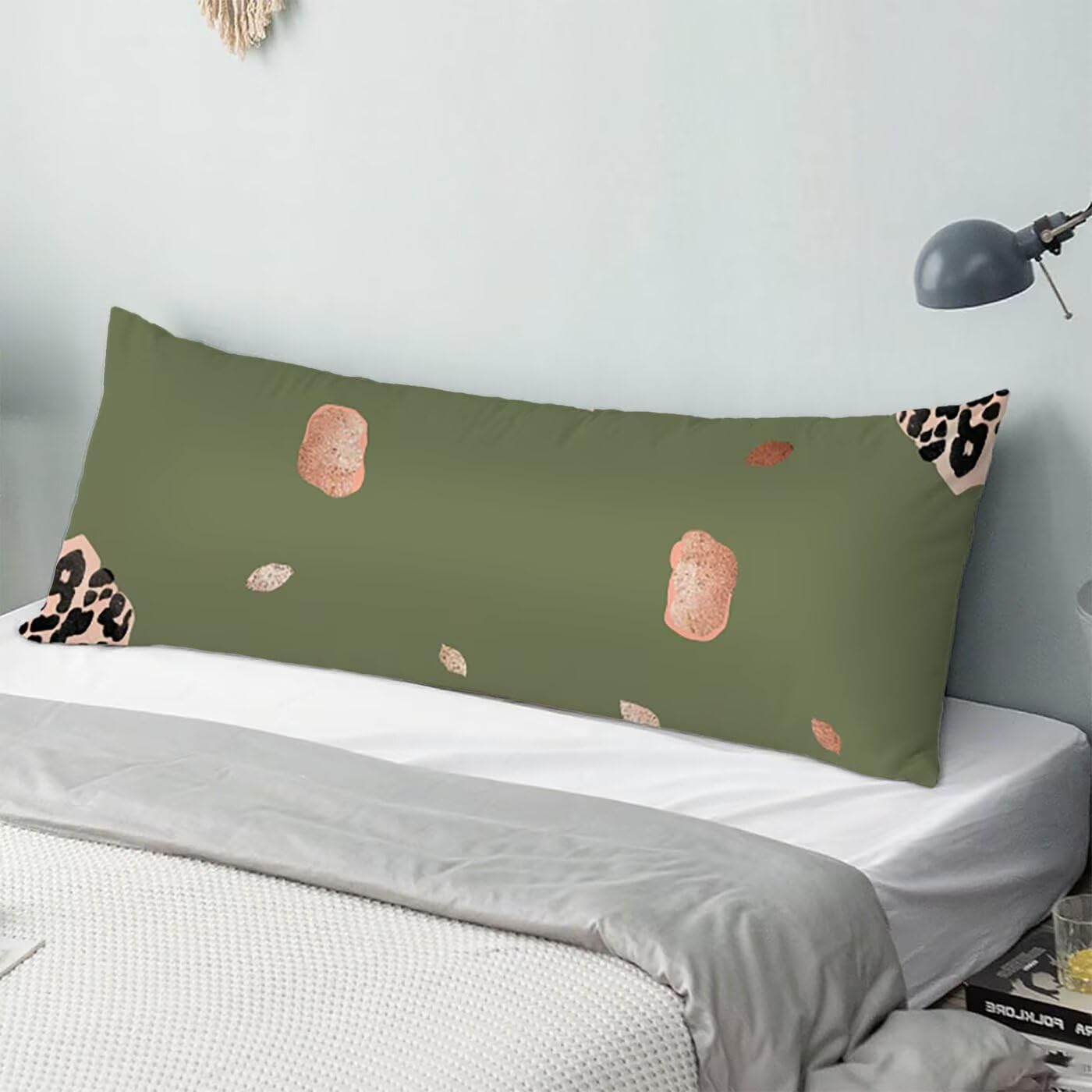 Grün Seitenschläferkissen Bezug 60 x 180 cm Einfachheit Seitenschläferkissen mit Unsichtbarem Reißverschluss, Doppelseitig Drucken Samt Verbessern Sie Schlafqualität Body Pillow, Geschenke B-10302