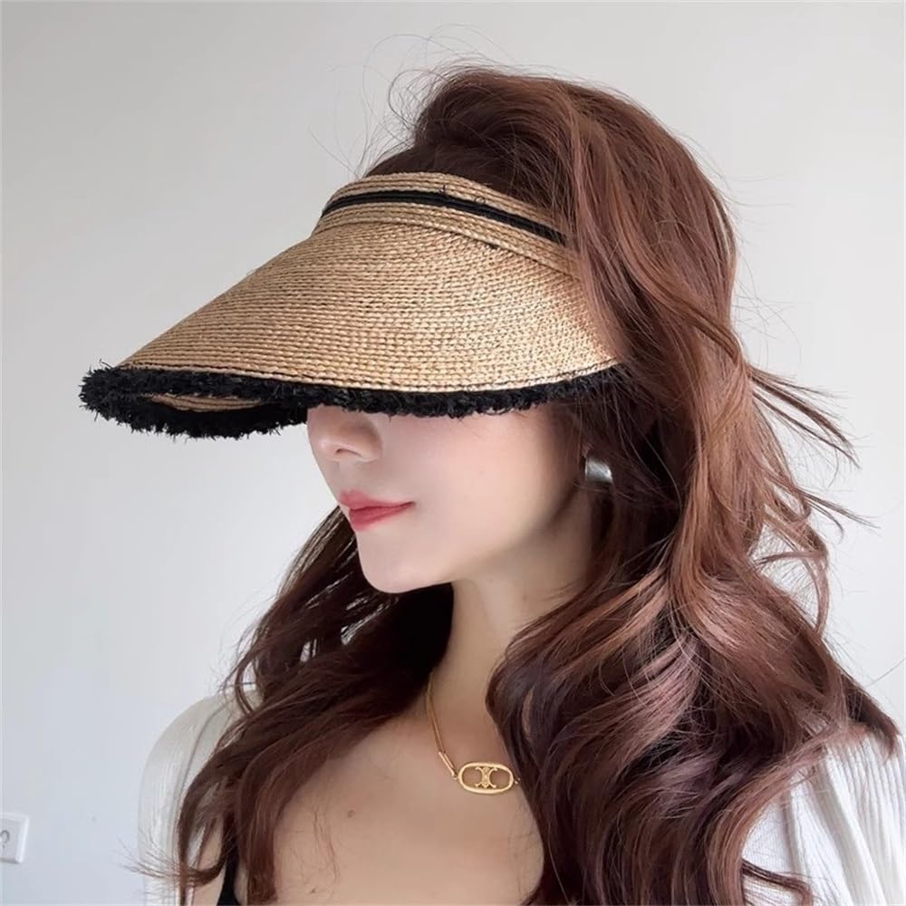 Visera de Paja para Mujer Sombrero de Paja Playa ala Grande Verano for Mujer, Sombrero Hueco Rafia para Sombreado al Aire Libre