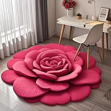 Floral Plush & Diatomaceous Earth Floor Mat, 3D Visual Flower Shaped Diatom Mud Floor Rugs for Bedroom, Kitchen, Bathroom, Sofa, Coffee Table Rose,31.4inch*31.4inch