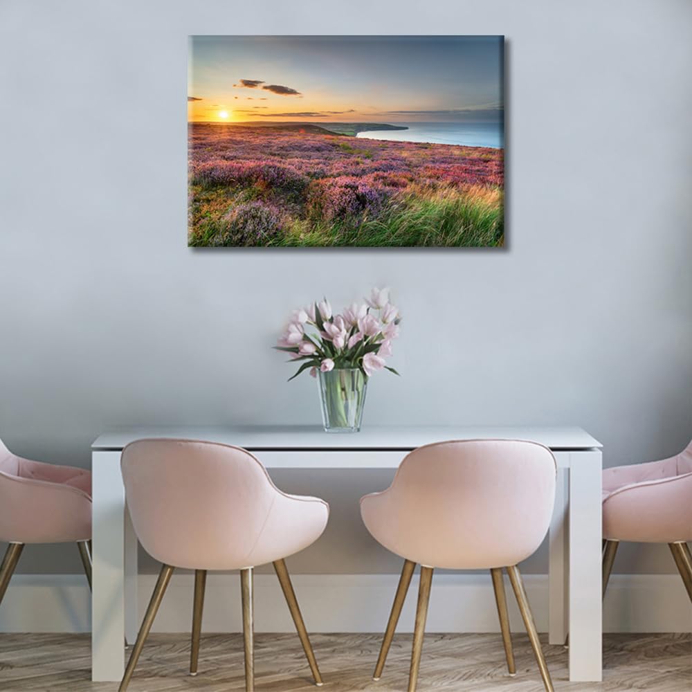 TISHIRON 1 Piece Canvas Wall Art Cockshaw Hill Painting the North York Moors National Park Picture Sunset Behind Roseberry Home Wall Decor for Bedroom Framed Stretched Ready to Hang (16''Wx 24''H) - Image 3