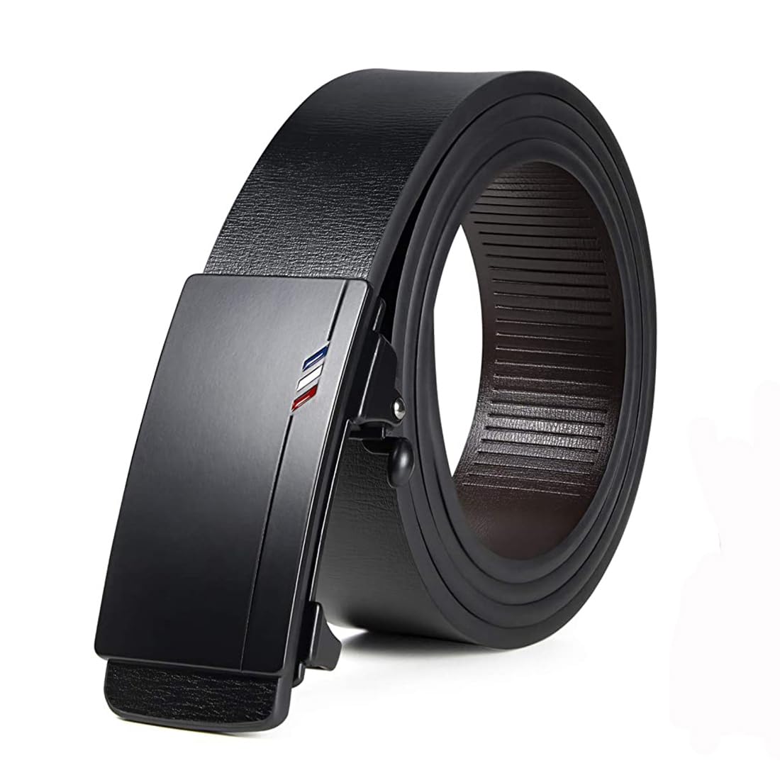 gustave Men's Leather Belt Adjustable Auto Lock Buckle Belt for Men (Black-A)-picture-22
