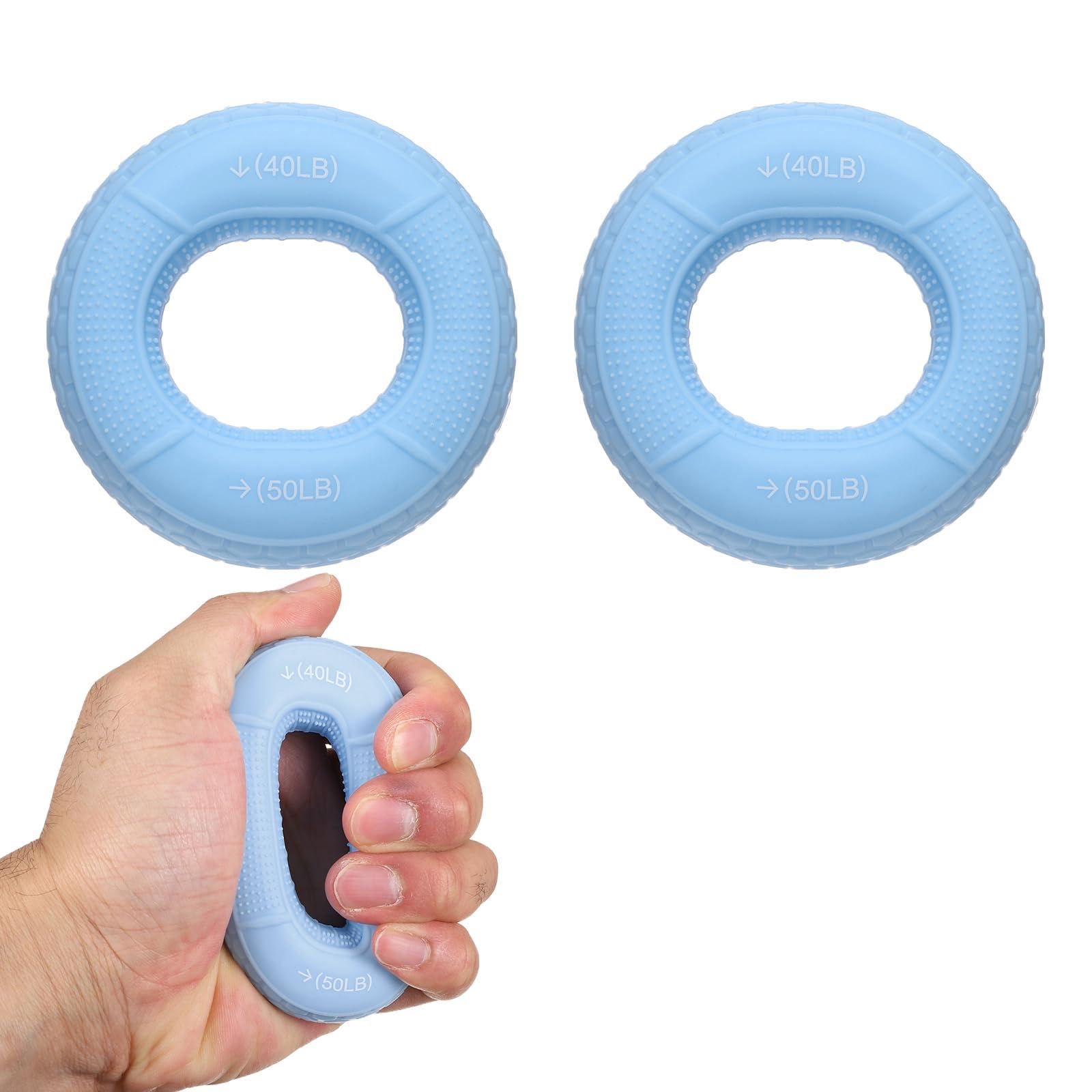 YELARXI Silicone Ring Grip Strength Trainer with Finger Extension Band, Hand Grip Strengthener Forearm Trainer Kit 40-50LB & 4Pcs & Sky Blue/Yellow-For(Athletes/Climbing/Workout)