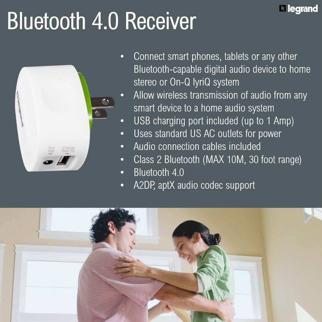 Flash Sale Legrand - On-Q AU8001V1 Bluetooth Receiver V4.0+EDR A2DP USB ,notebook-computer, 30ft