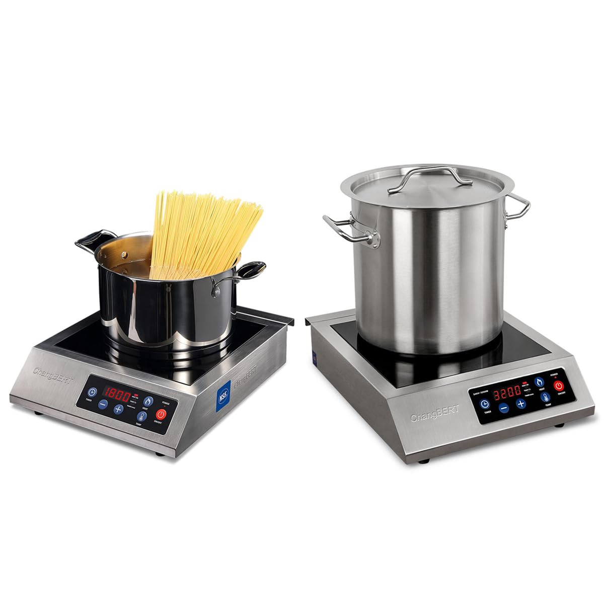 ChangBERT Induction Cooktop Commercial 1800W & Induction Cooktop 208-240V 3200W NSF Certified Commercial Grade Burner Pro Chef Professional Range High Power 18/10 Stainless Steel Housing Schott Glass