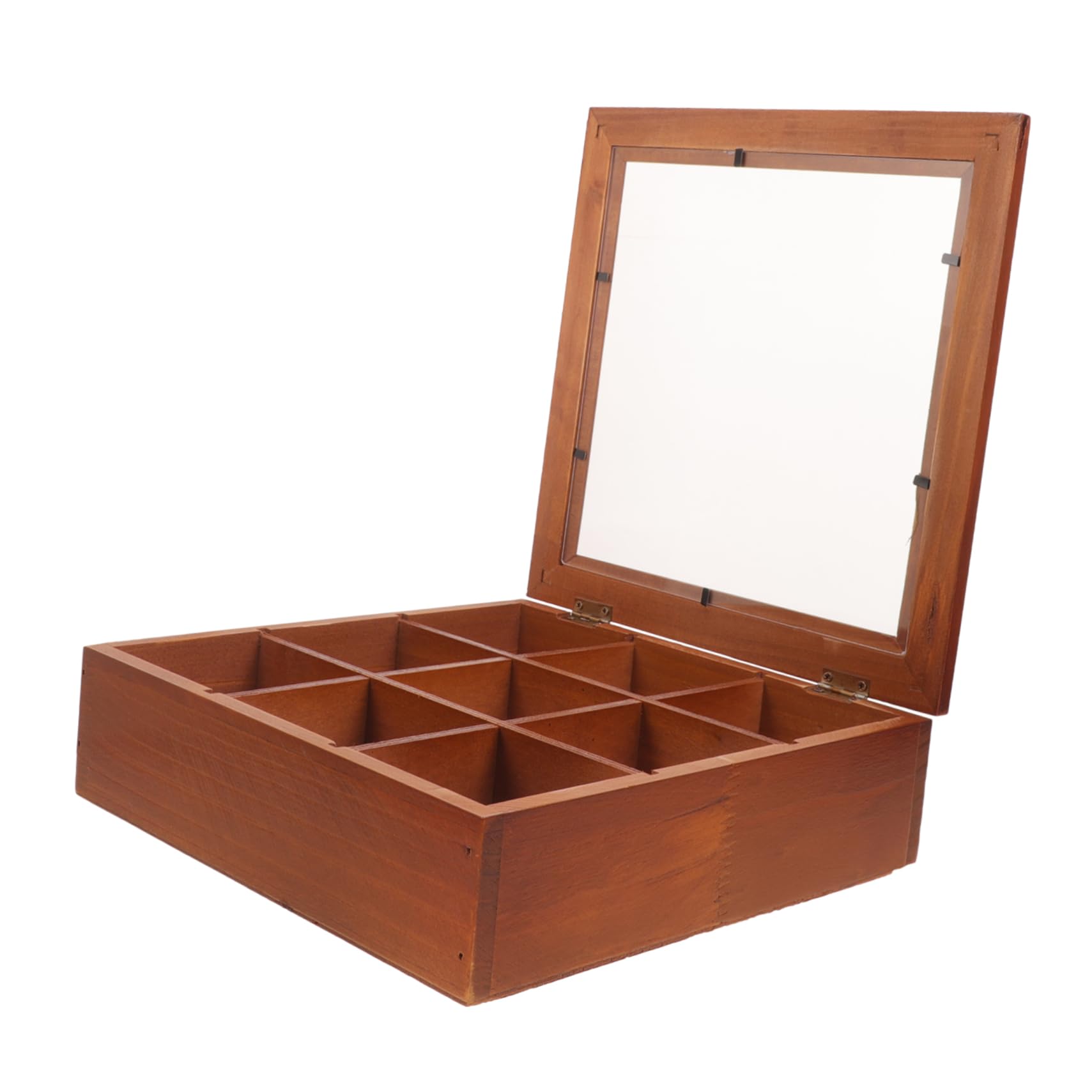 PRETYZOOM Wooden Compartment Tea Bag Storage Box Organizer with Transparent Lid for Sugar Packets Coffee and Tea Bags for Kitchens Cafes and Parties