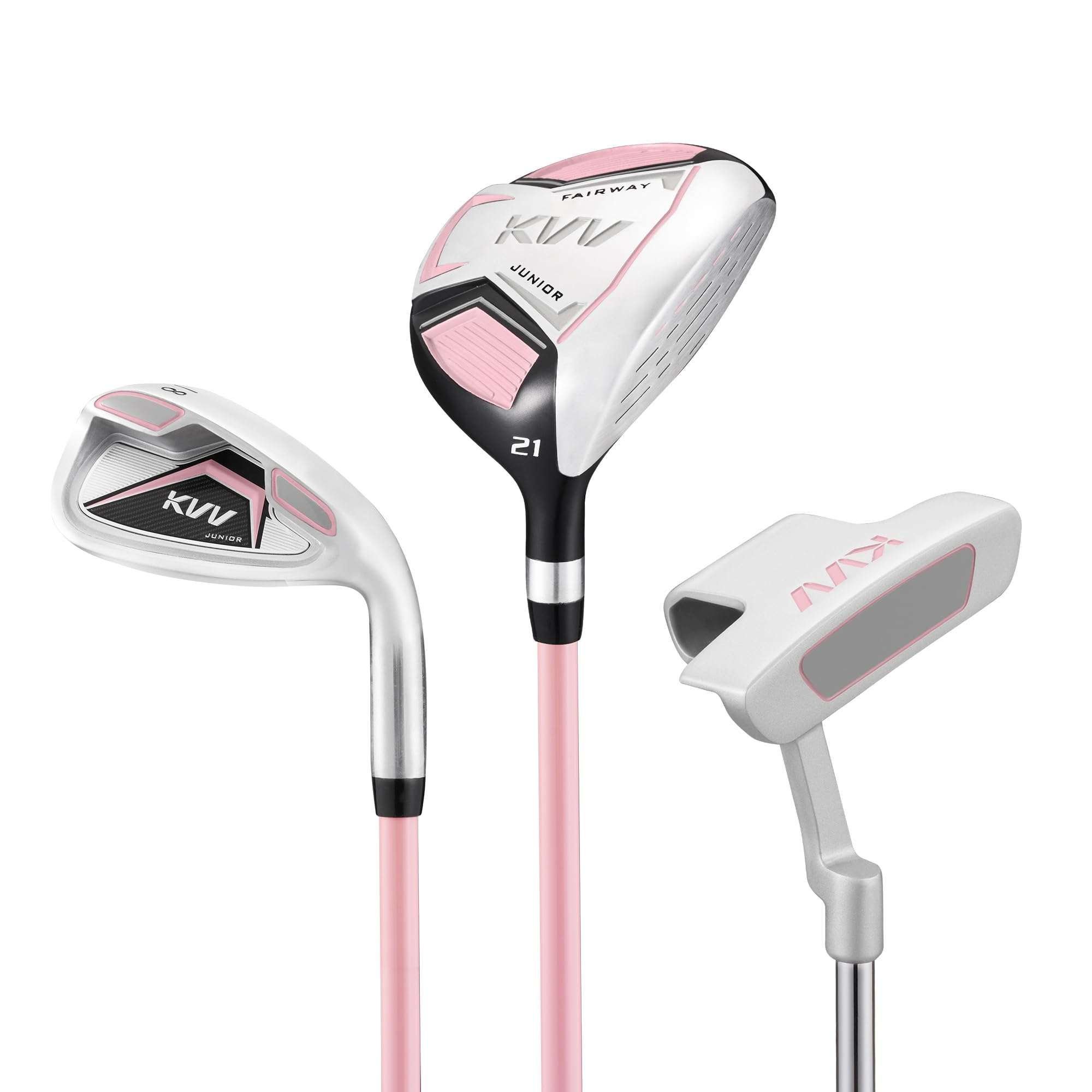 KVV Juego completo de palos de golf para niños de 3 a 5 años, con bolsa de soporte ligera, Fairway, Iron y Putter para diestros (rosa, edades de 3 a 5 años)