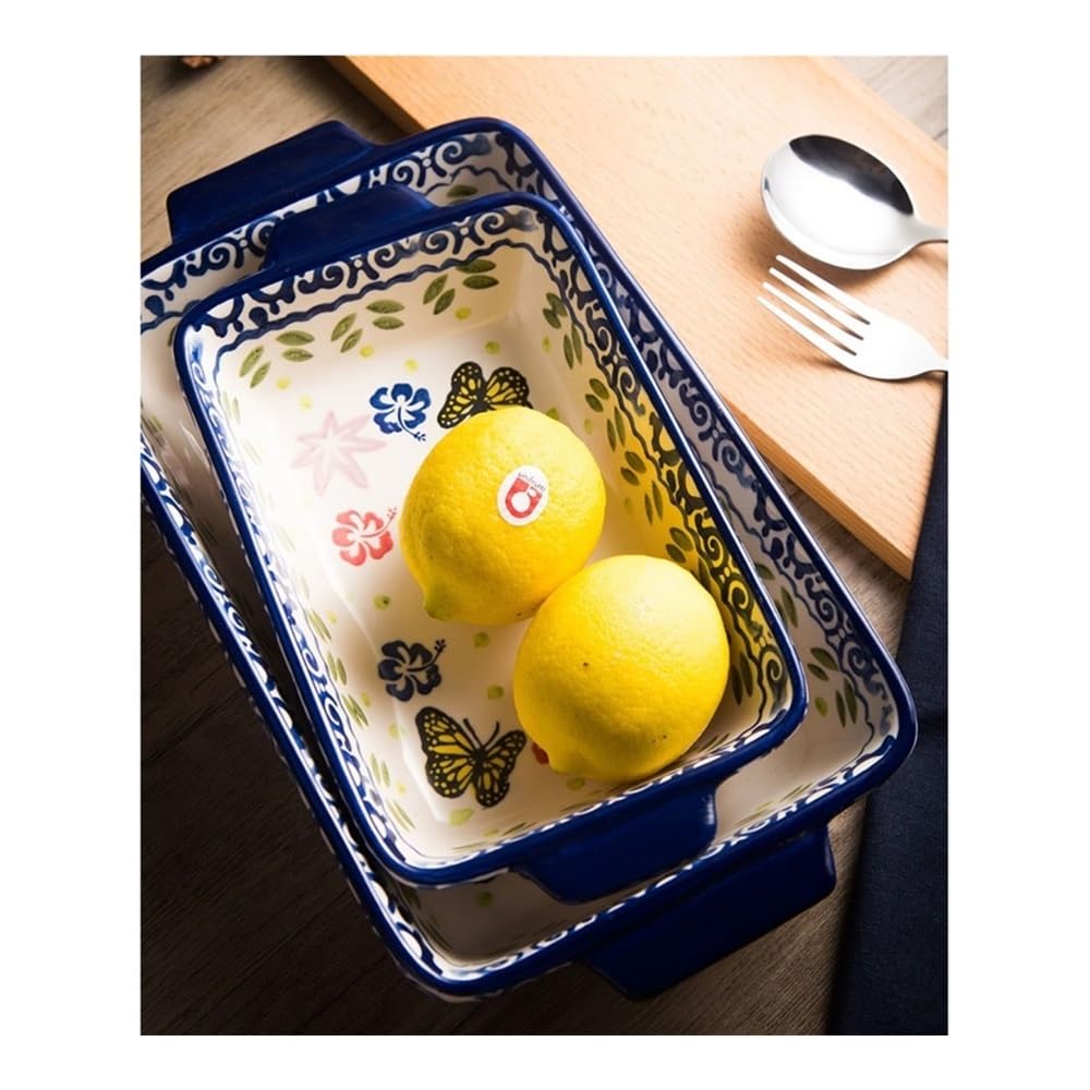 Naczynie do pieczenia Kreatywna, ręcznie malowana, prostokątna ceramiczna forma do pieczenia, talerz do spaghetti w stylu zachodnim, podwójne ucho, warzywa(M)