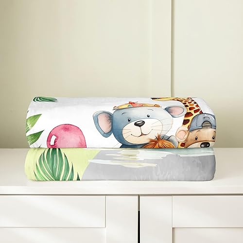 Miniatura 3 de Manta de franela de animales de dibujos animados de la selva, cálida y ligera, manta cálida y cálida Kawaii con diseño de tigre y jirafa, camión