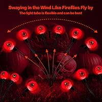 Vista 5 de Decoraciones de Halloween al aire libre, luces solares espeluznantes, 12 luces LED aterradoras de globos oculares oscilantes de luciérnaga