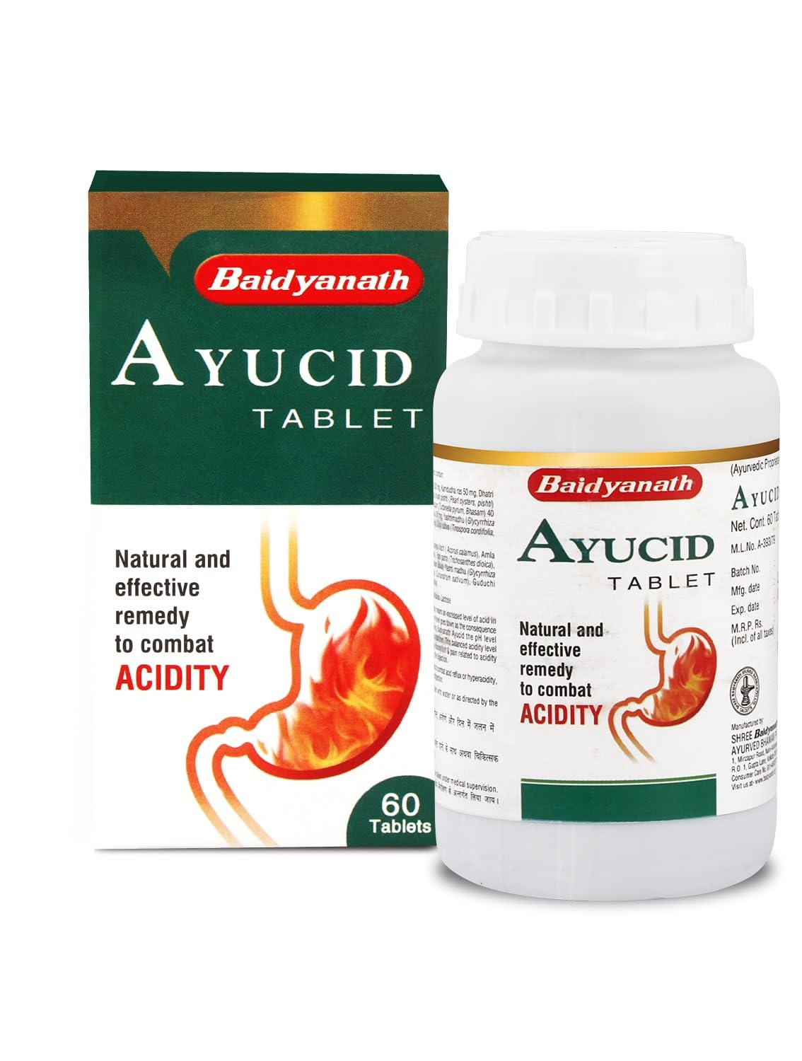 Baidyanath Ayucid Tablets- Natural and Ayurvedic Formulation for Acidity and Bloating | Helps in Indigestion, Stomach discomfort, Loss of Appetite and other Digestive Problems | Pack of 1 (60 Tablets)
