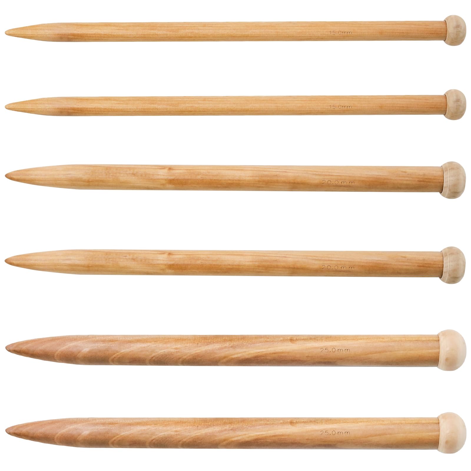 Pocoxll 6 agujas de tejer grandes de madera, 3 tamaños, agujas rectas de una sola punta para tejer suéter para principiantes (marrón)
