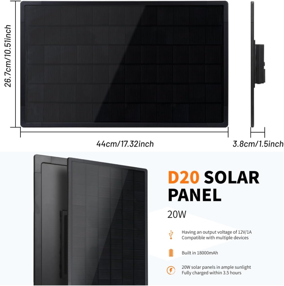 Outdoor Waterproof 20W 15000mAh 6-Lithium Battery Large Capacity Solar Panel Kit 12V Output for Wild Trail Secruity Camera LED Lights D20-6