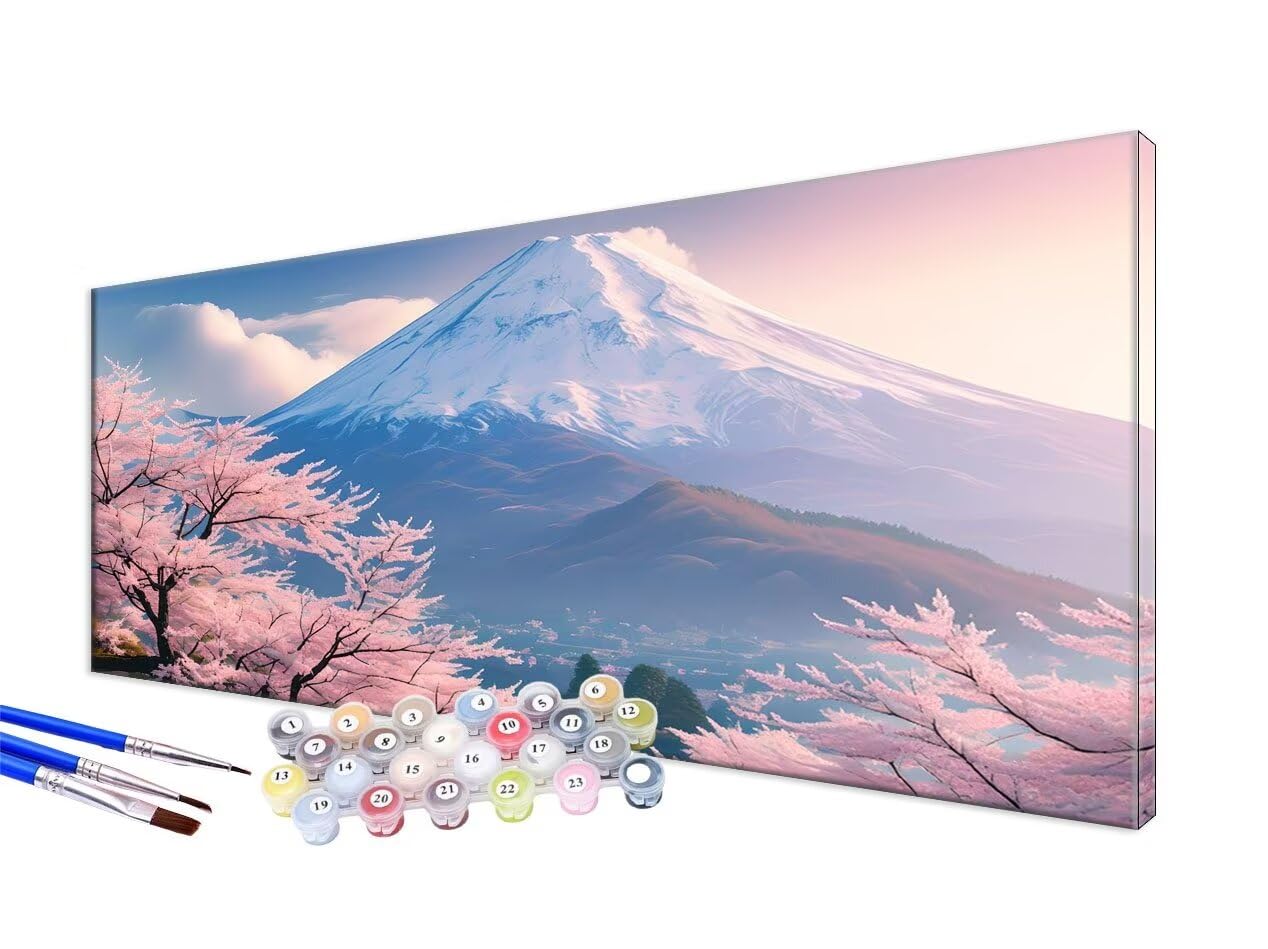 TOSTOG Paint By Numbers Kit Con Telaio 30x40cm - Fiori Di Ciliegio, Colori Acrilici, Pennelli, Ganci E Velcro