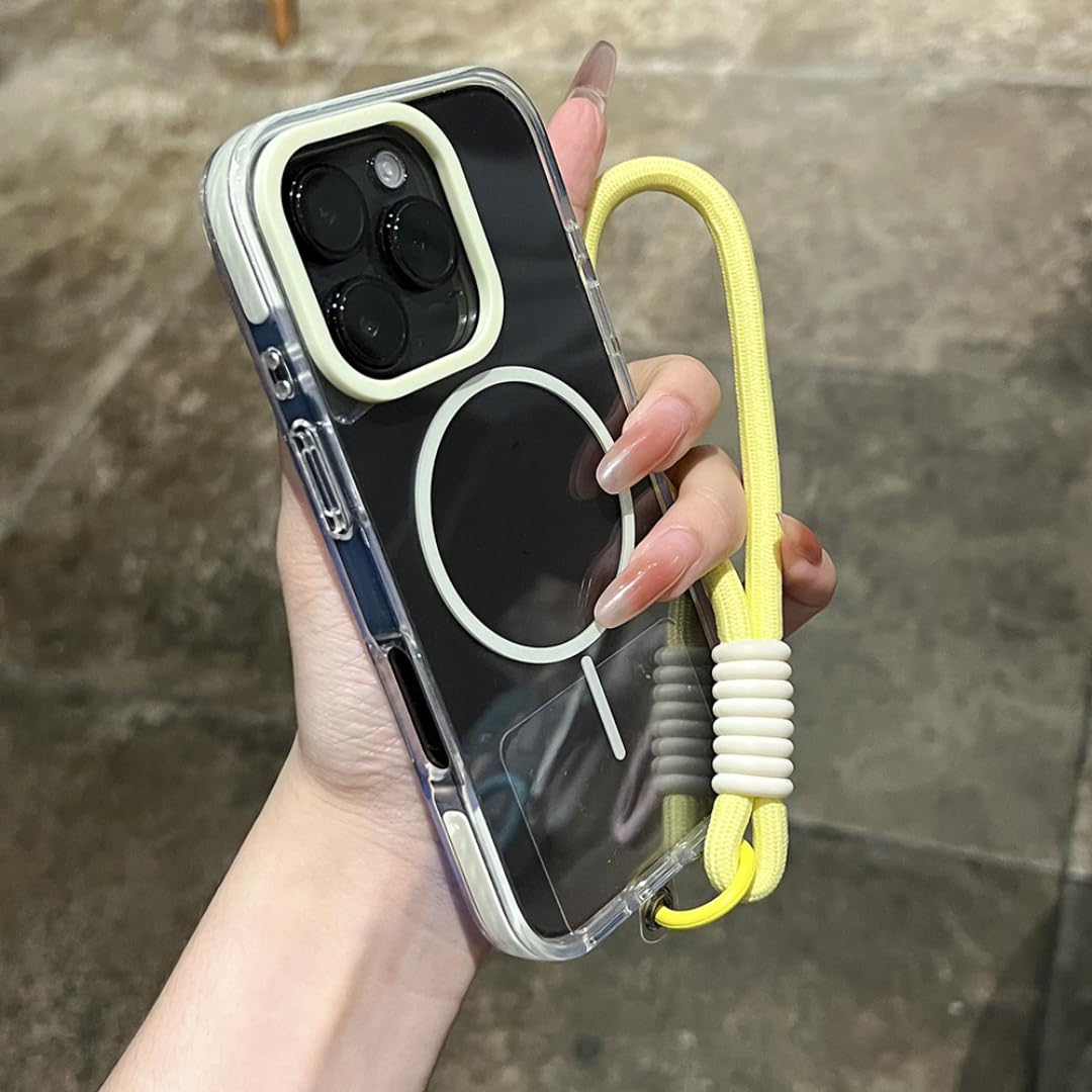 Per iPhone 16 Pro Max Cover protettiva in TPU trasparente, morbida e antiurto con cordino (per iPhone 16 Pro Max/Giallo)