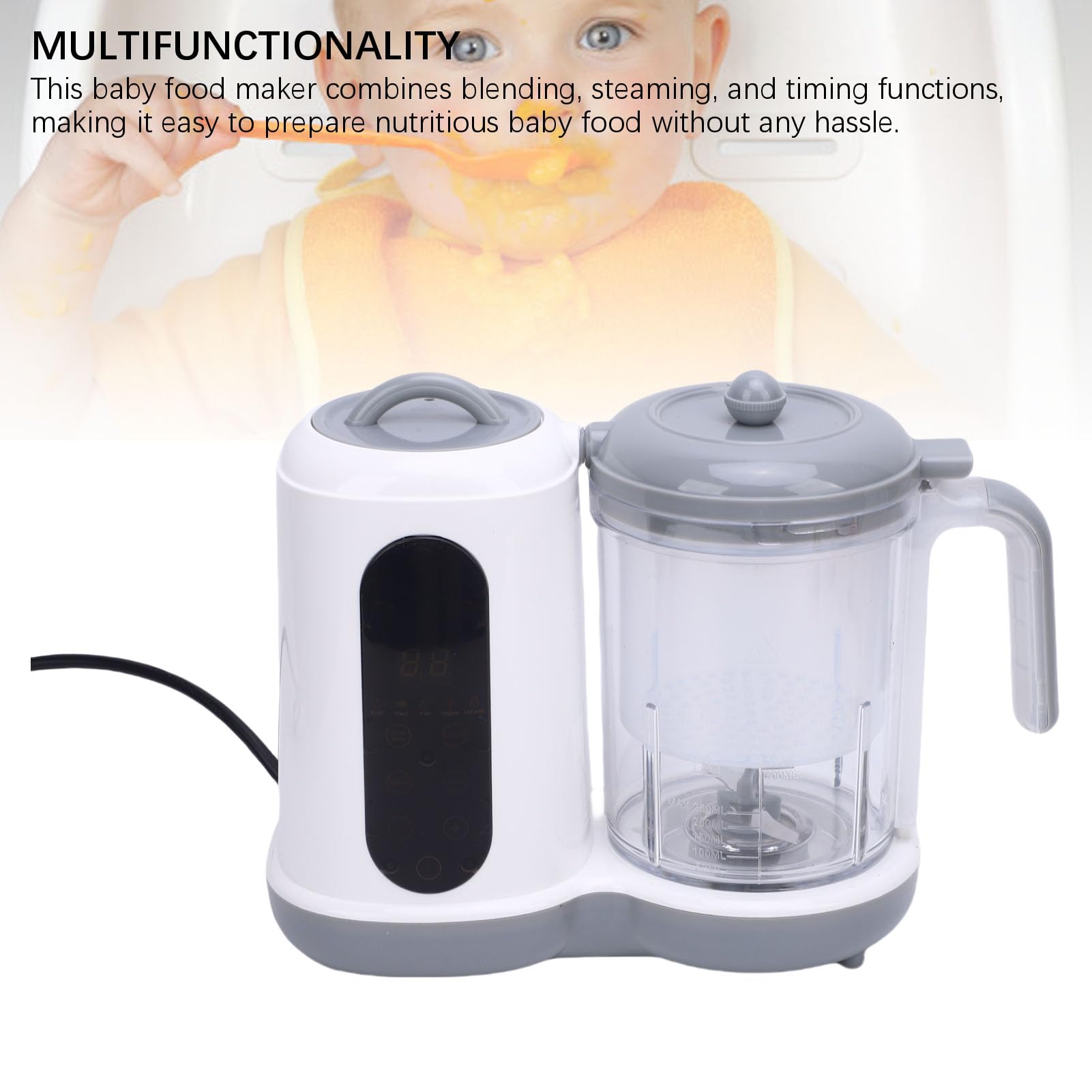 Machine à Aliments pour bébé, Cuisson Automatique, Broyage, Cuisson à la Vapeur, Fonction de Minuterie, Robot Culinaire de Grande capacité, Cuiseur Vapeur et Mélangeur pour bébé avec (Prise