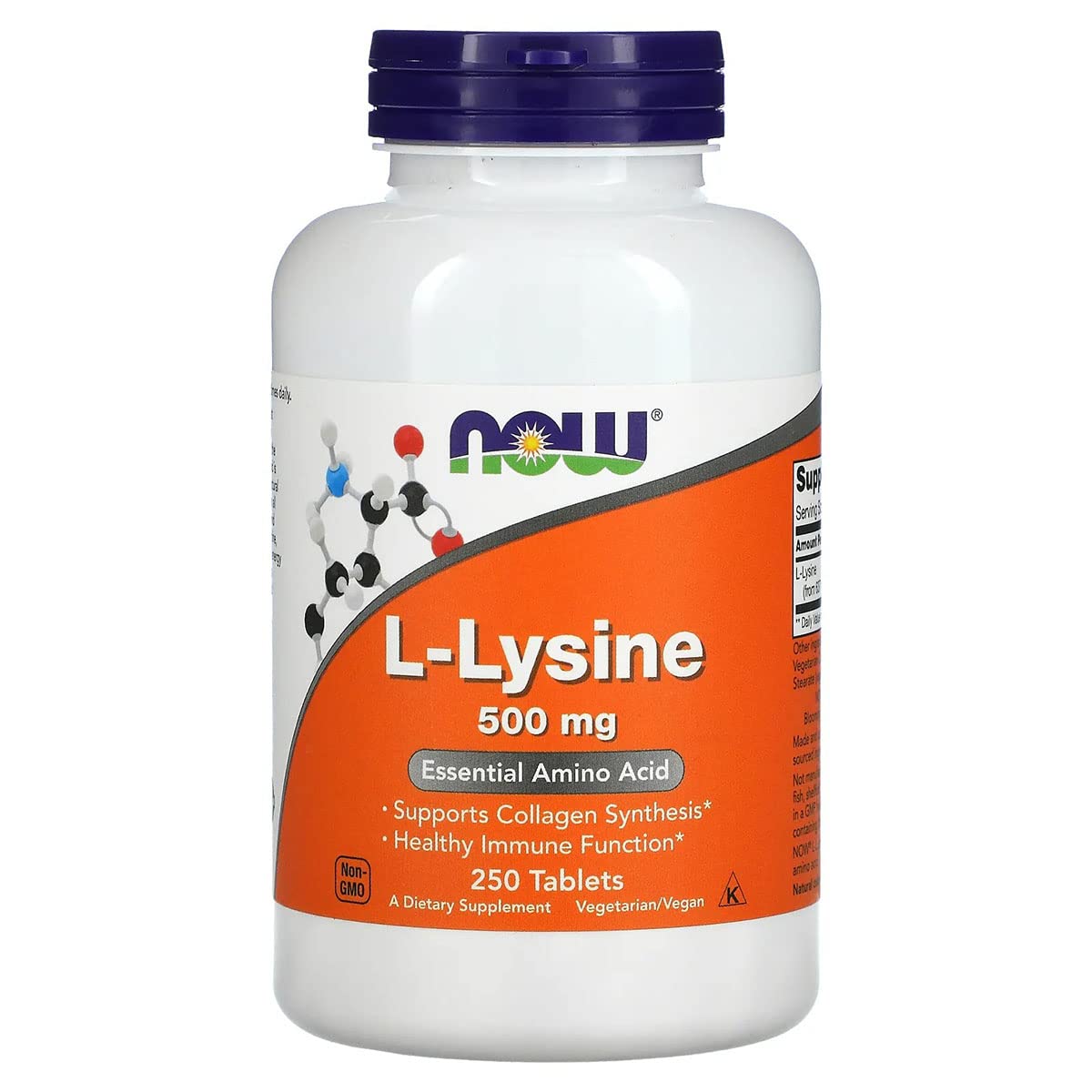 Now Foods L-Lysine, Essential Amino Acid 500mg, 250 Tablets