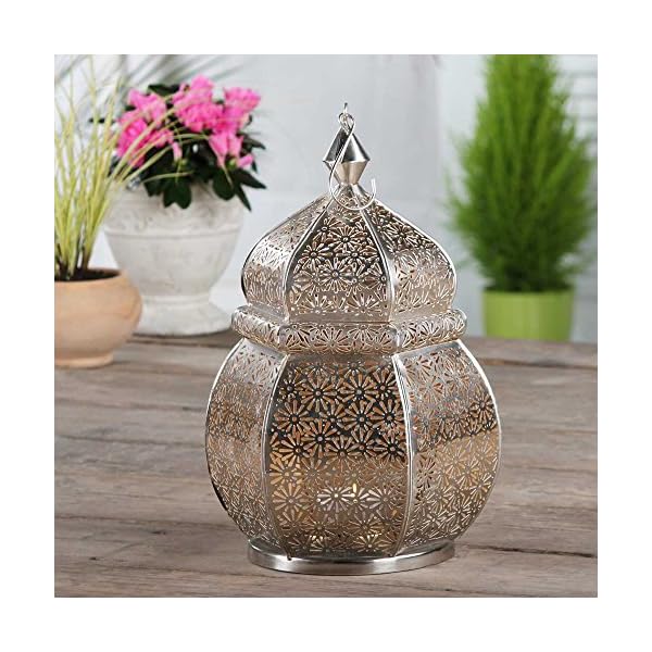 albena shop Sideja 35 cm Silber Teelicht, orientalisches Windlicht aus Metall, Windlicht, atemberaubender Schattenwurf… – Bild 5