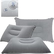 3 Pack Ultralight Inflatable Pillow Small Squared Flocked Fabric Air Pillow for Beach,Hiking,Camping,Traveling,Napping,Neck &amp; Lumbar Support Gray