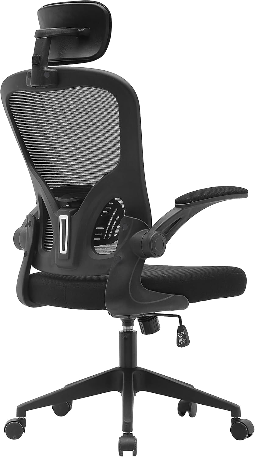 Sedia da Ufficio Ergonomica con Schienale Alto – Supporto Lombare Imbottito, Poggiatesta Regolabile e Braccioli Ribaltabili, Sedia da Computer per Lavoro, Studio e Gaming