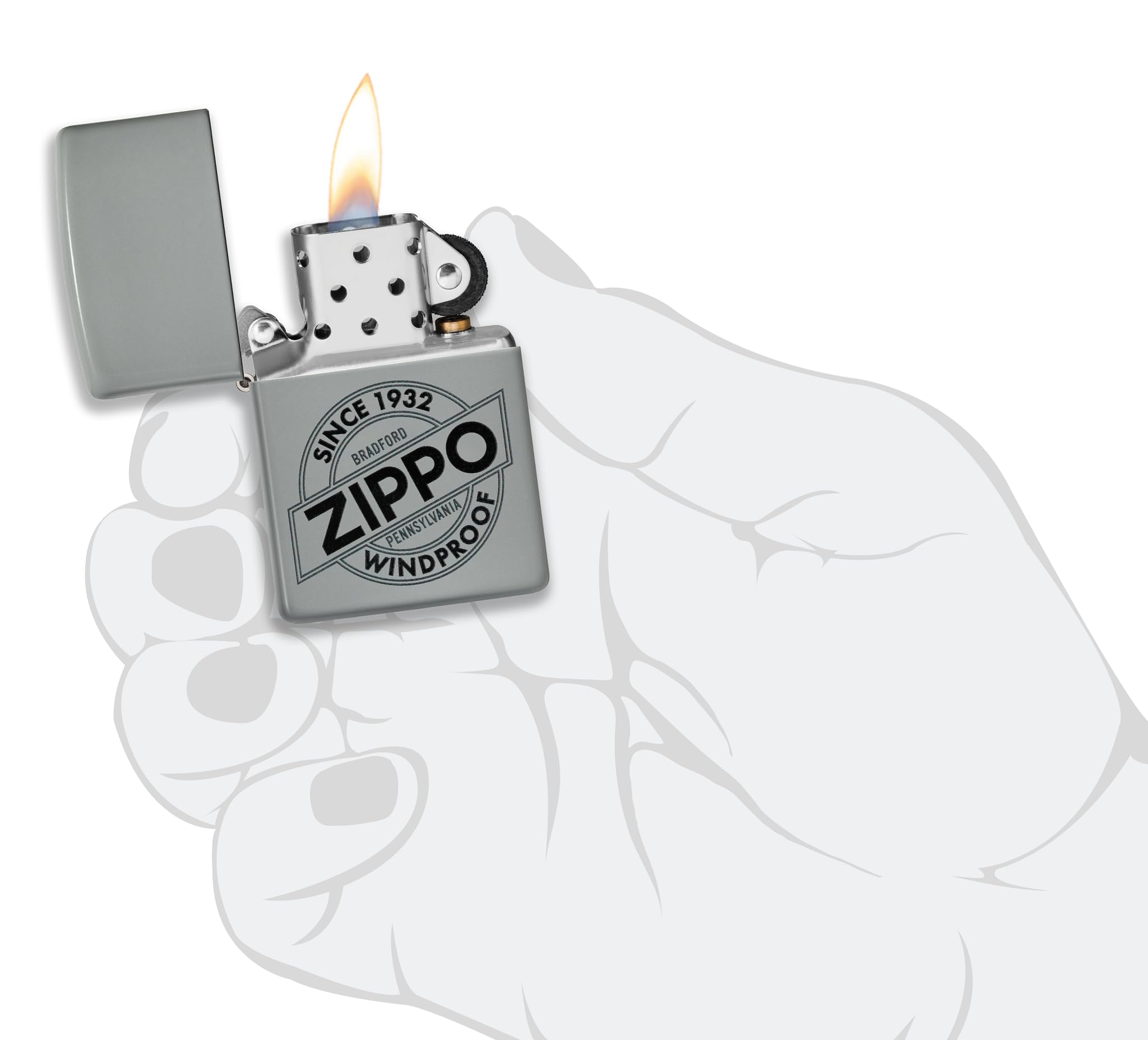 Zippo Windproof Lighter - Since 1932 Logo, Flat Grey, Color Image