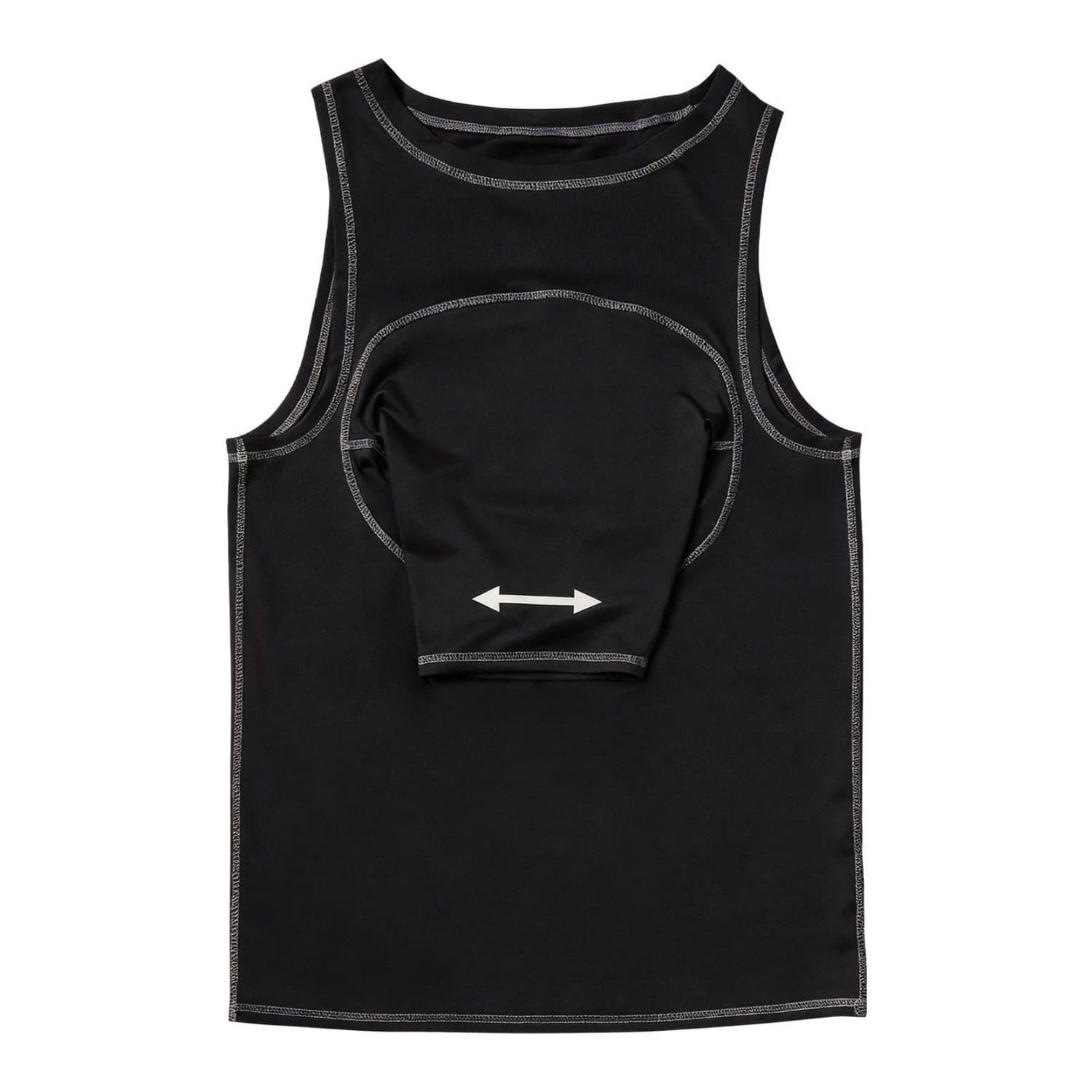 Stretch Material Sleeveless Golf Practice Vest Contrast Stitched Trim One-Sleeve Training Top Fitted Athletic Shape Swing Training Vest Round Neckline for Golfers, Black, S-image-7