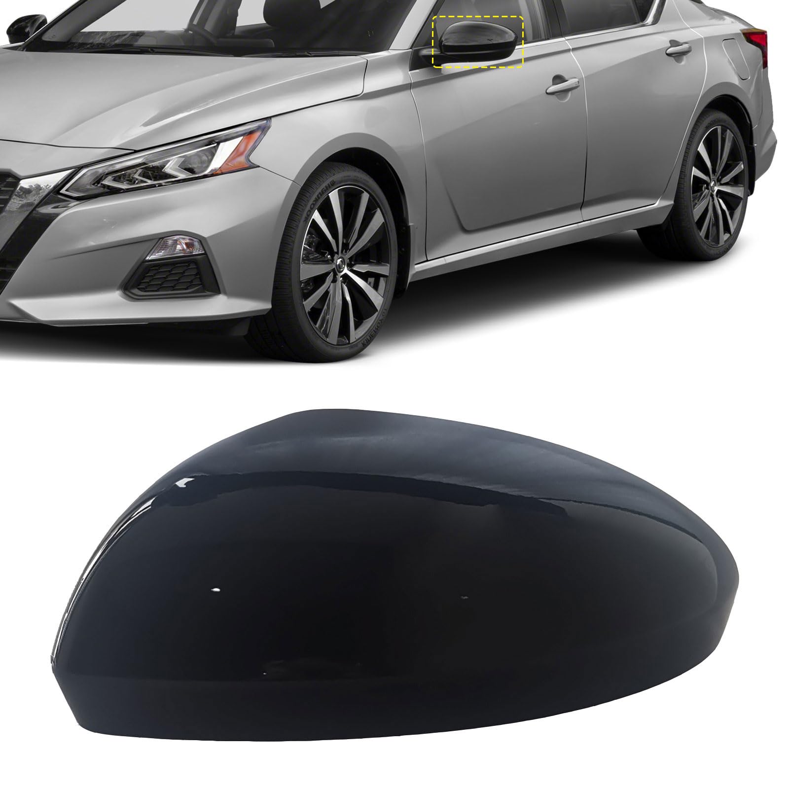 Rear View Mirror Cover Cap, For Nissan Altima 2019-2022 Glossy Black ABS Plastic Textured Left Driver Side Mirror Covers Caps Trim Replacement