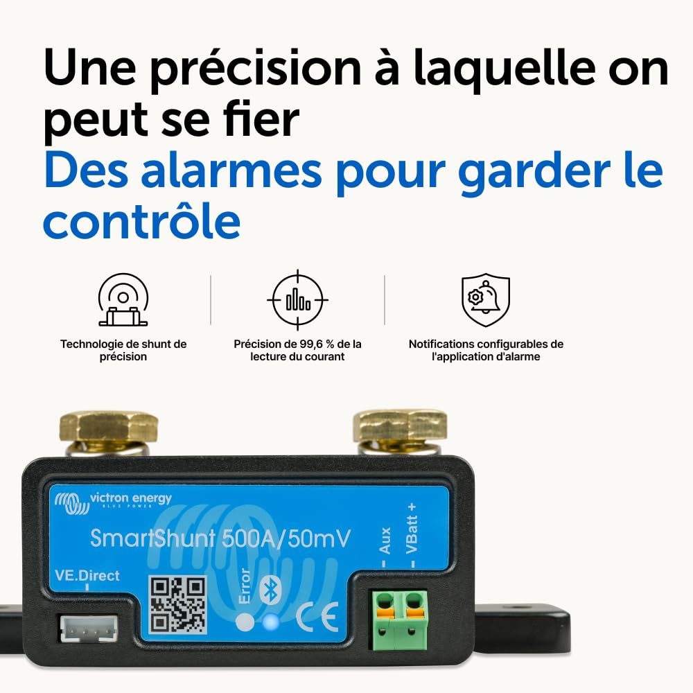 Victron Energy SmartShunt 500 Amp Moniteur de Batterie (Bluetooth) | Victron Smart Shunt avec Bluetooth - Informations détaillées dans l'application