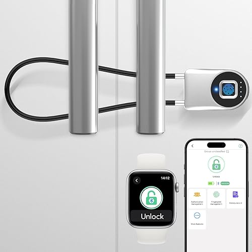 eLinkSmart - Cerradura de cable de huellas dactilares, cerraduras para nevera con control de aplicación Bluetooth, candado inteligente biométrico
