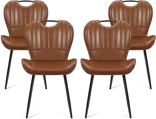 Miniatura 7 de Juego de 4 sillas de comedor, modernos juegos de cocina para cena, cómoda silla de comedor con patas de metal, respaldo ergonómico, función