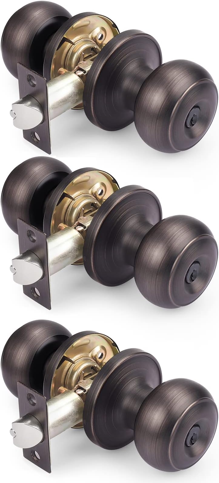 Pinson 3 Pack Entry Door Knob with Keys Stainless Steel Exterior Door Handles Security Front Door Lock Set Oil Rubbed Bronze