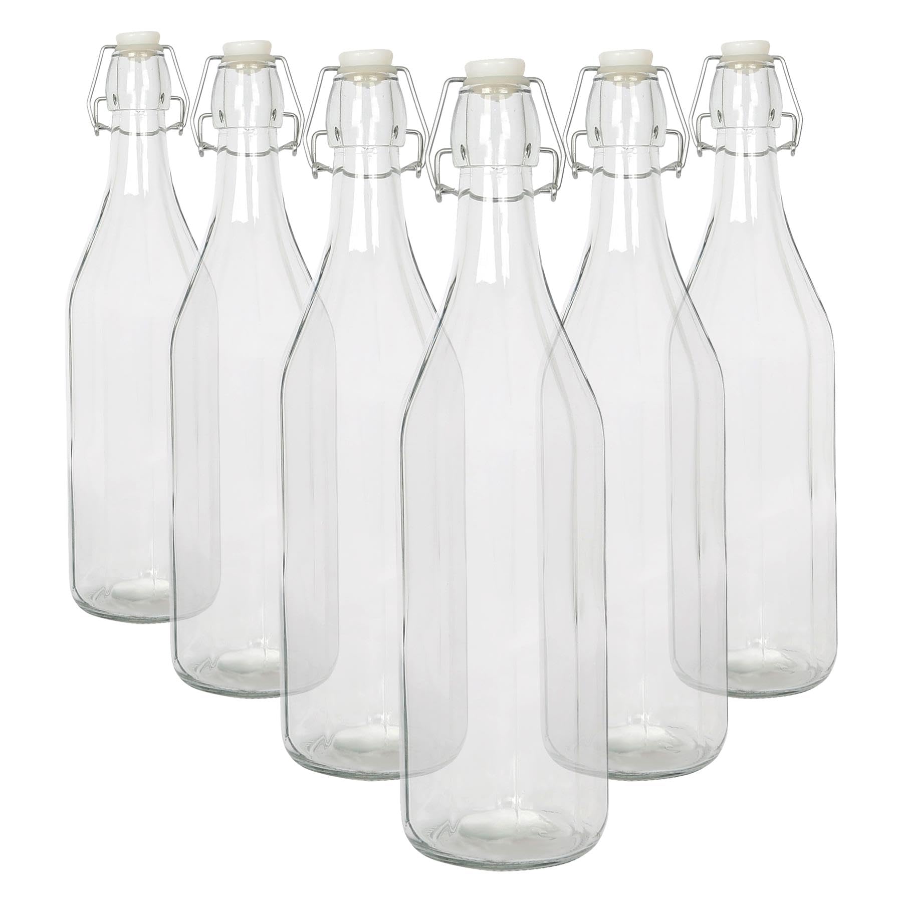 Argon Tableware 1.1L Glass Bottles with Swing Top - Reusable Water Brewing - Pack of 6 - Clear