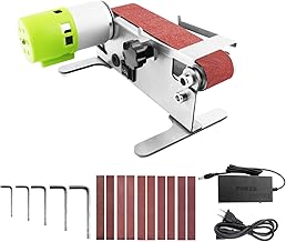 mewmewcat Lixadeira de cinta,Mini lixadeira de cinta horizontal Lixadeira elétrica para polimento Retificadora Retificadora Lixadeira pequena Máquina de cinta de areia Uma tecla Rotação para frente e