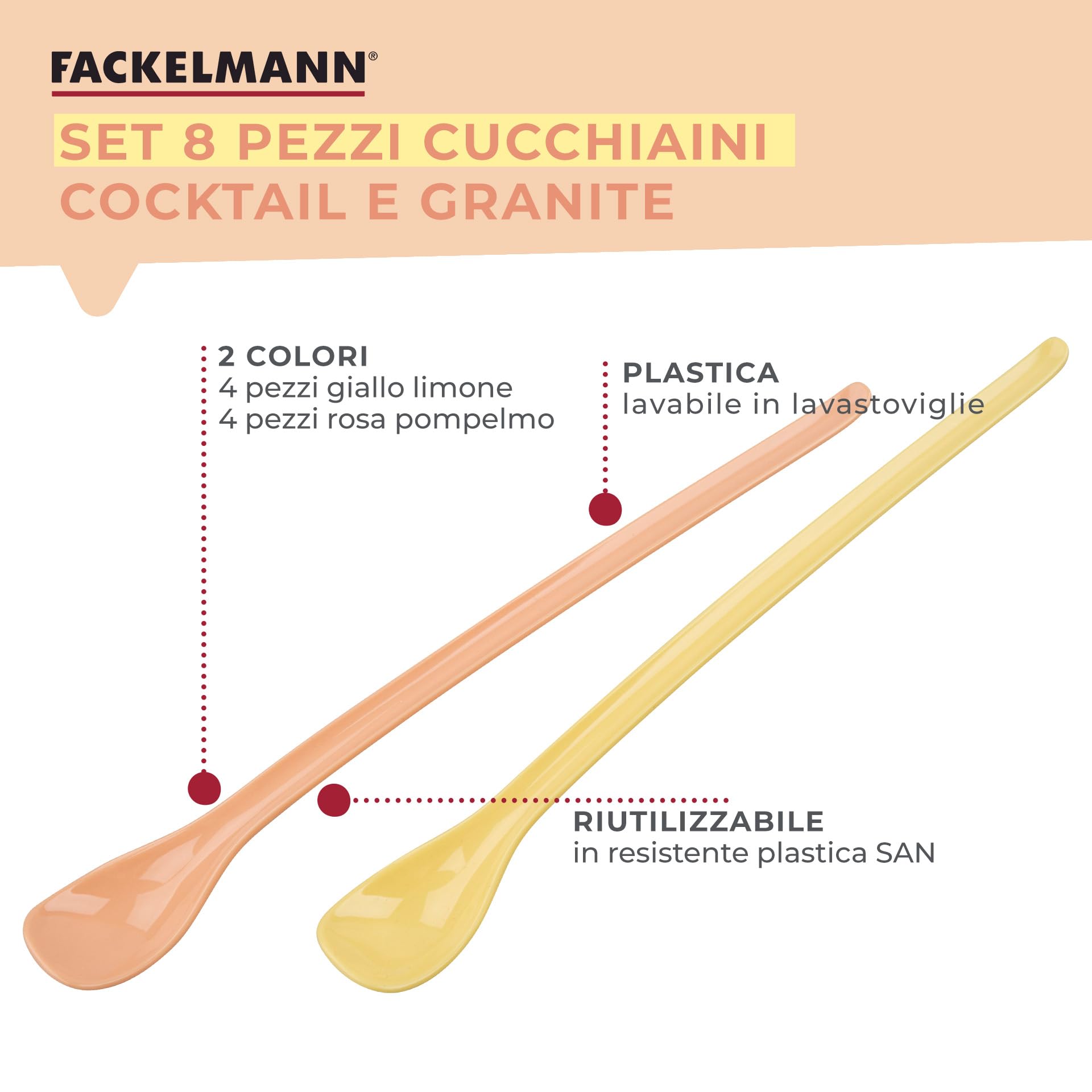 Ferenando 12 Pezzi 18.5cm Cucchiaini Lunghi in Plastica Colorata, Cucchiaini da Caffè Plastica Riutilizzabili, Cucchiaino Lungo per Gelato, Dessert, Yogurt, Tè e Cocktail(Pulizia Lavastoviglie