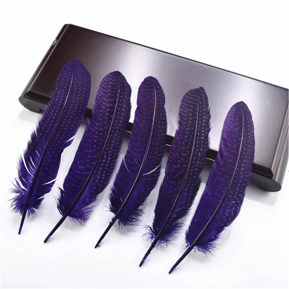 Natural Pheasant Feathers, Natural Spotted Pearl Chicken Feathers Multicolor 5-7 inch 100 pcs(Purple)