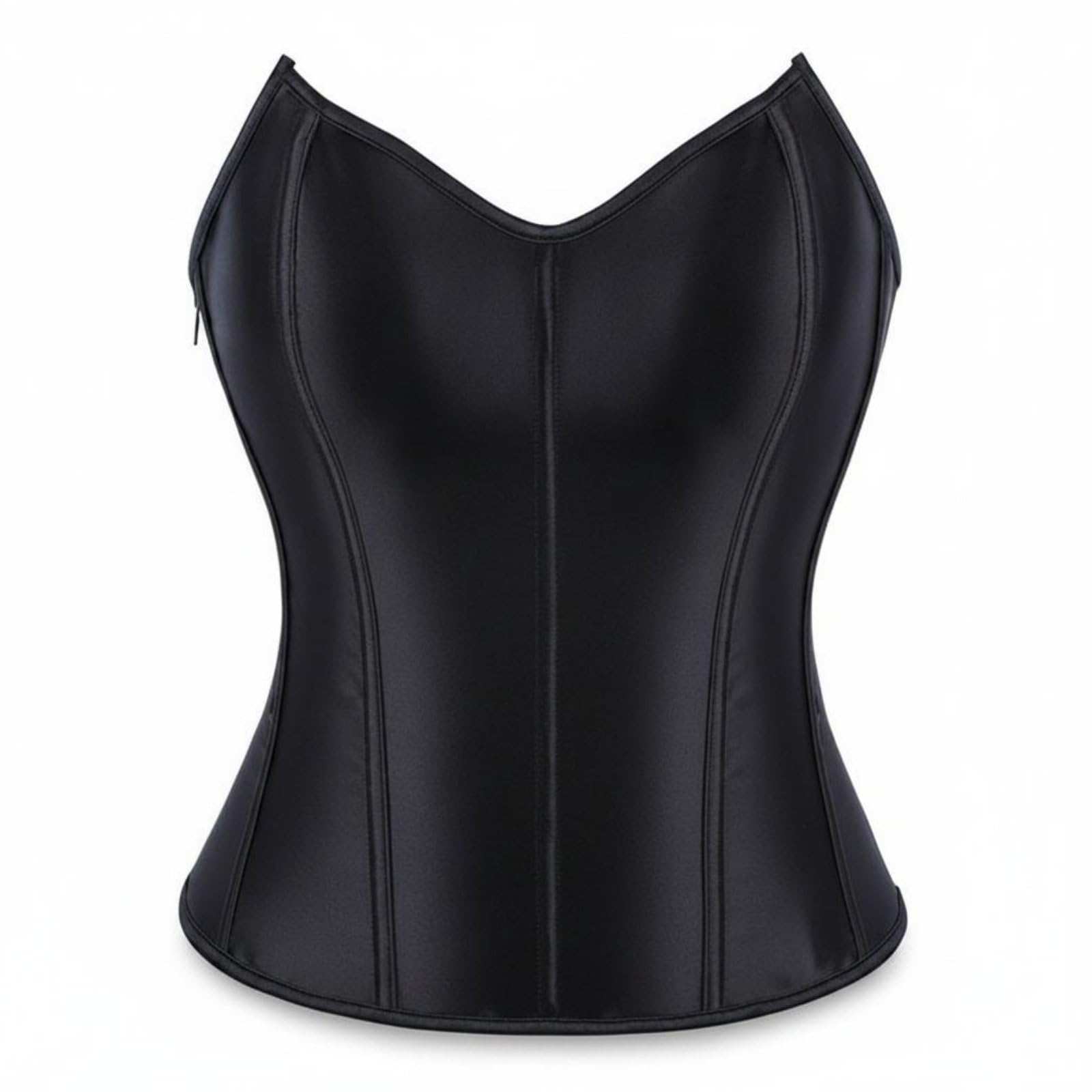 UJEAVETTE Body Shaping Satin Overbust Corset Adjustable Fit Lace up Back Corset Top Side Zipper Waist Cincher for Parties, Clubbing, Costumes, S-picture-26