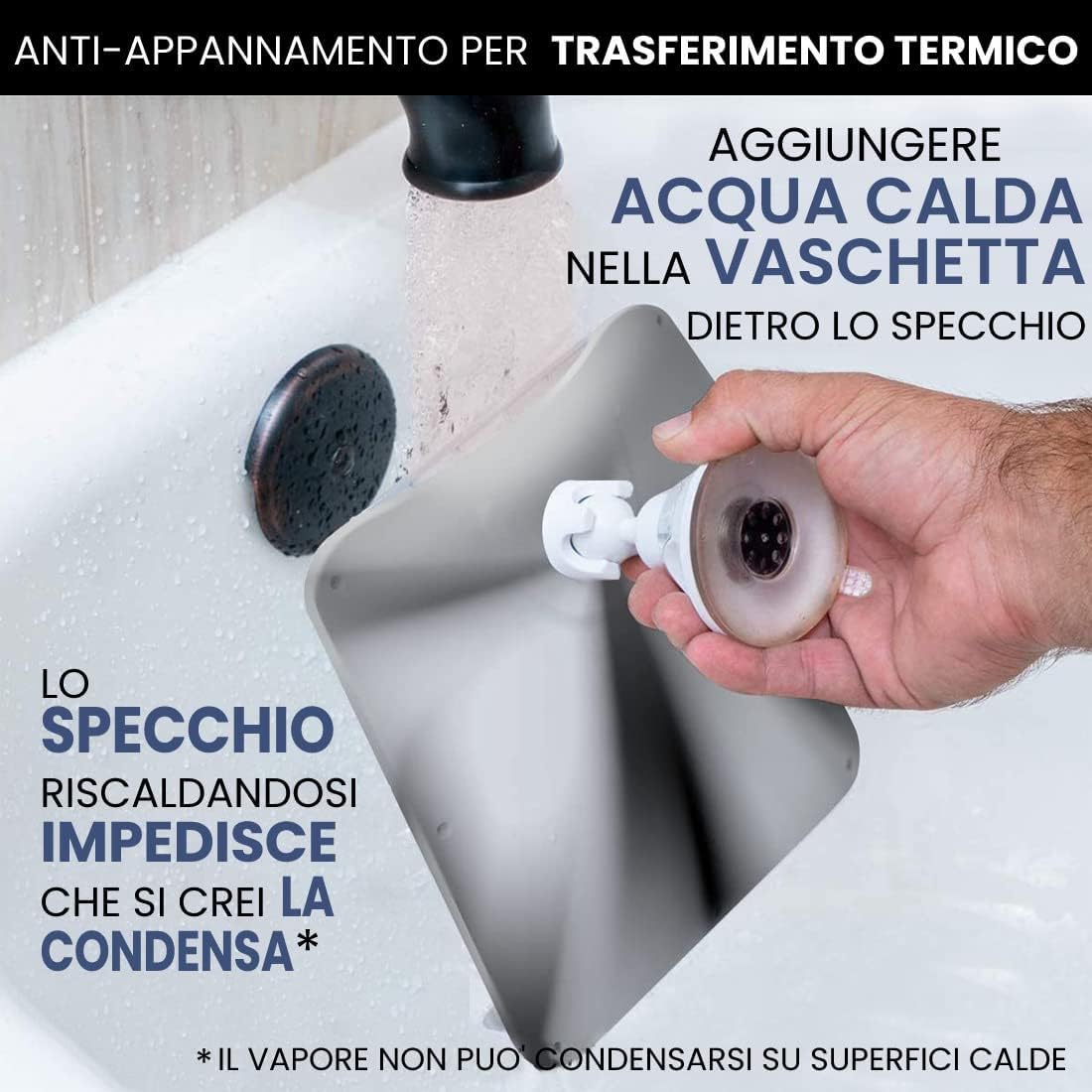 Specchio Doccia Antiappannante - 13,5x13,5 Cm, Con Ventose, Spray Incluso, Per Radersi Sotto La Doccia