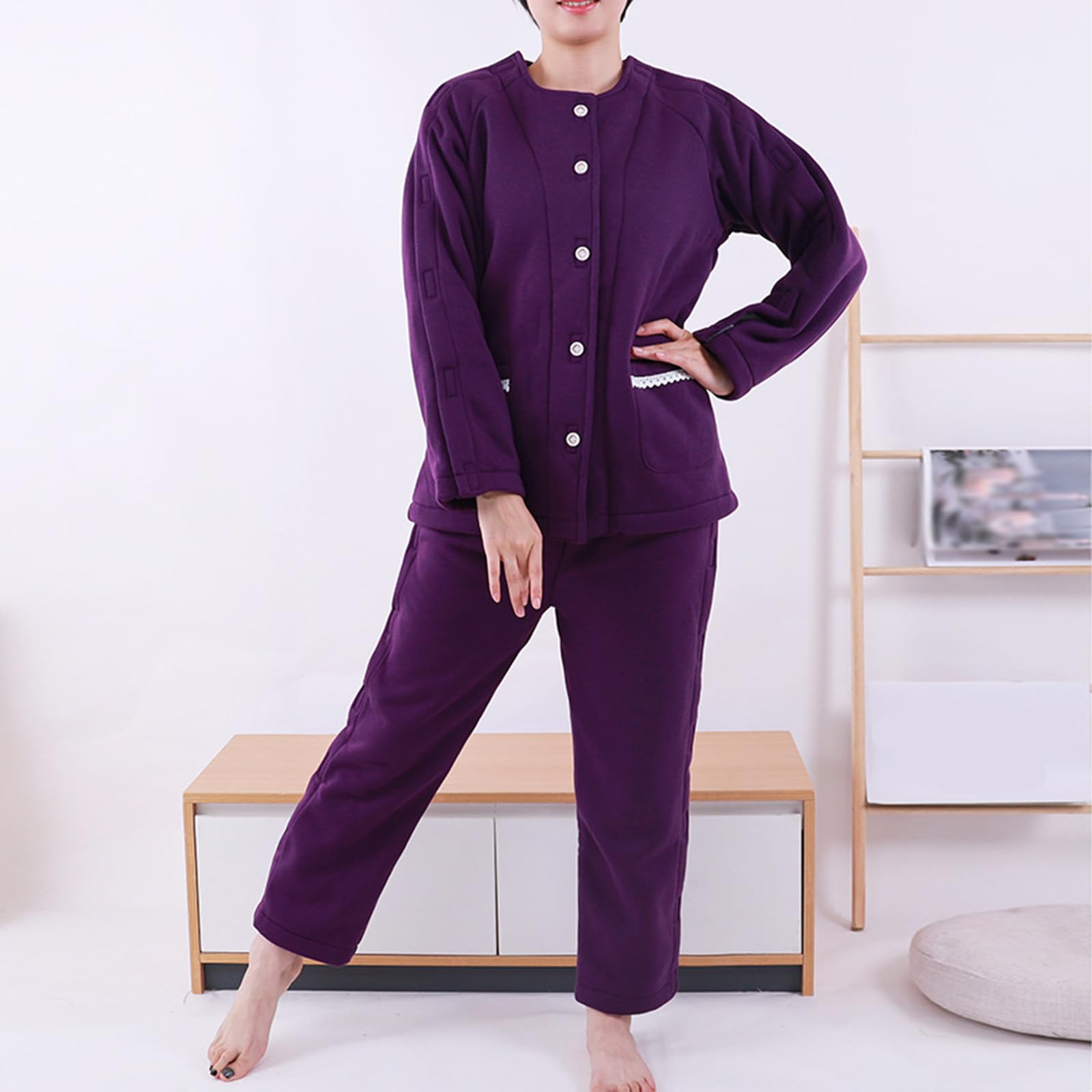 ApuaVireo&Co Grube piżamy dla pacjentów, damskie fartuchy szpitalne, odzież dla pacjentów obłożnie chorych, rozrywana koszula pielęgnacyjna(Purple,XXL)