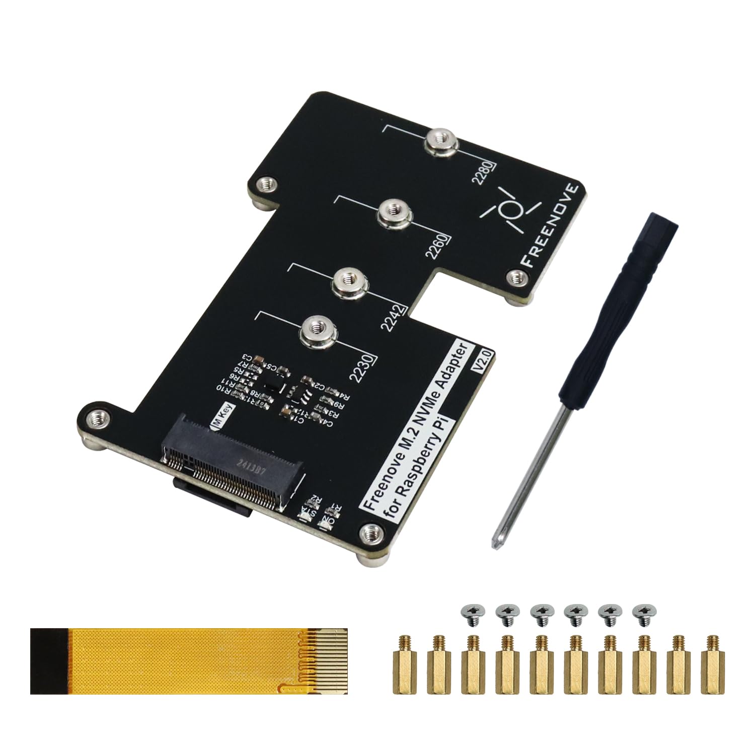 Freenove M.2 NVMe Adapter V2 for Raspberry Pi 5 (Without SSD), M.2 HAT Add-on Board, Solid State Drive Size 2230 2242 2260 2280, PCIe 2.0/3.0, Max Speed 1231 MB/s