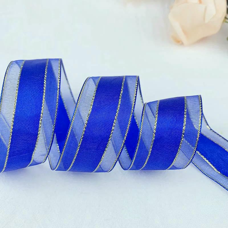 Band, Ballonband, 5 Yards 25mm Organzabänder Mehrfarbig(Blue)
