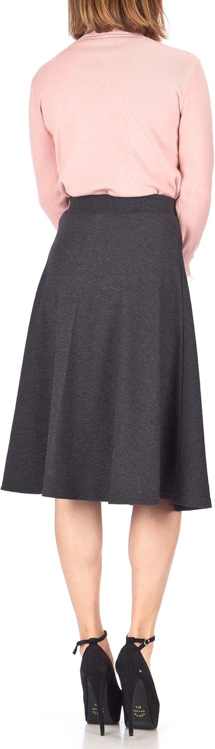 Dani's Choice Everyday High Waist A-line Flared Skater Midi Skirt - Image 3