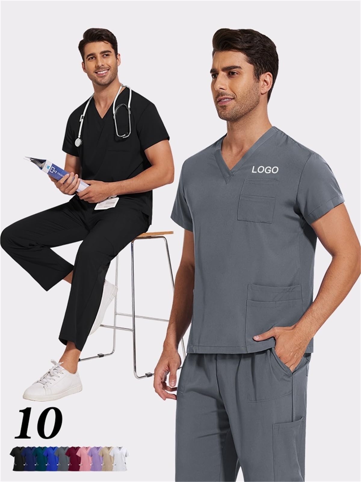 Uniforme Sanitario Mujer Women Jogger Sets Pair Multicolour Suits Uniforms Short Sleeve V-Neck Tops Pocket Pants Set