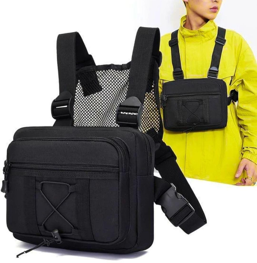 Tactical Chest Rig Bag, Black, Adjustable Harness Straps, Multi-Pocket, 24.1 x 19 x 5 cm-image-45